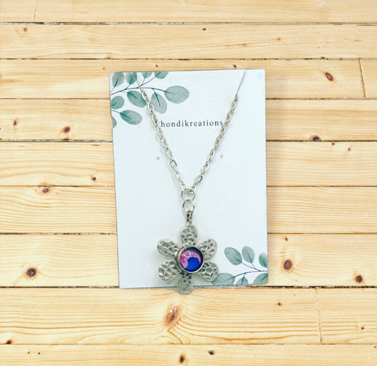 Hand Painted Flower Pendant with necklace
