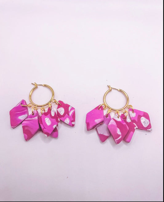 Pink and White Polymer Clay Hoop Earring